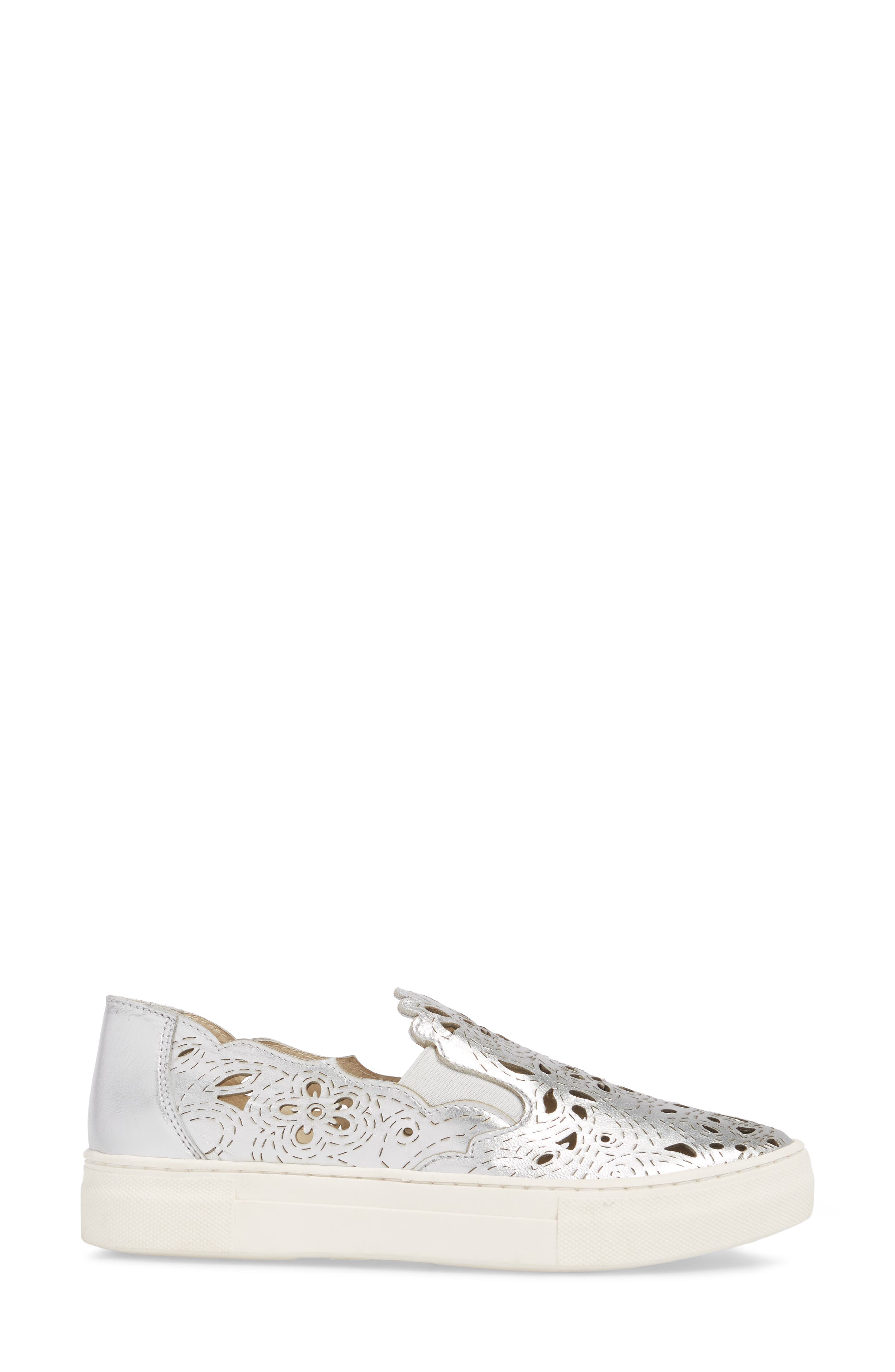 Even Better Laser Cutout Slip-On Sneaker, Alternate, color, SILVER LEATHER