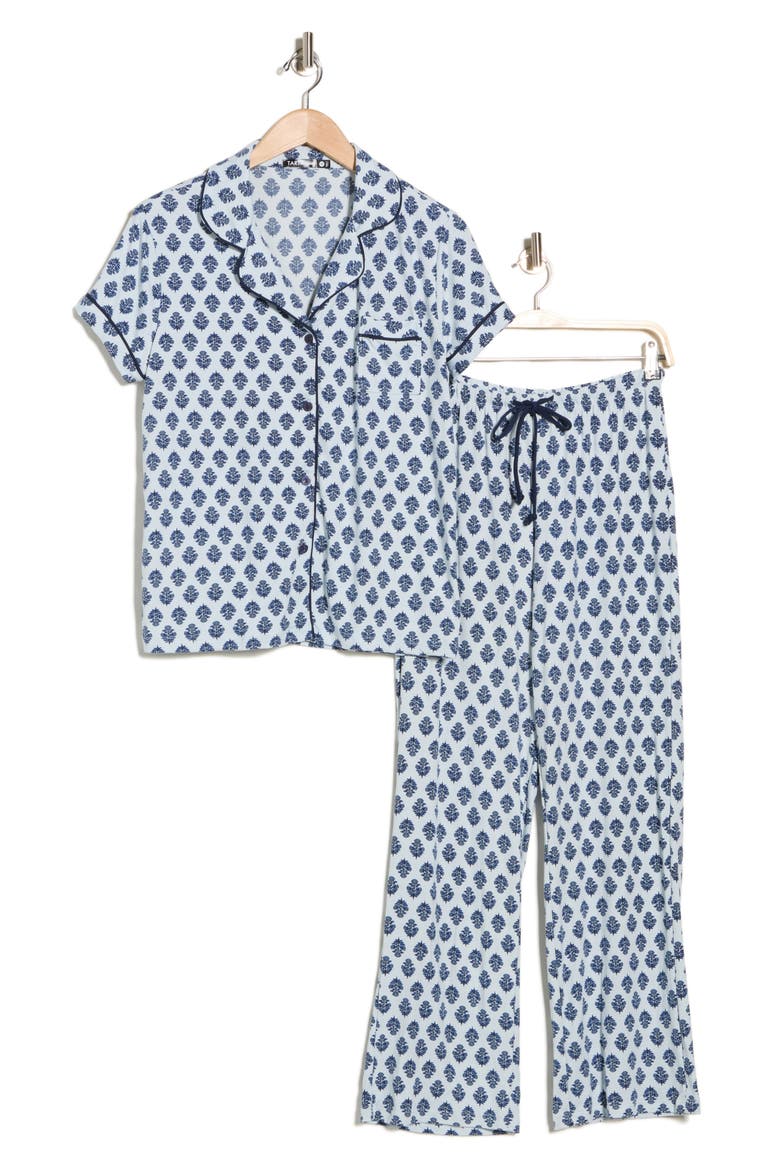 Mana 3-Piece Jersey Pajamas, Alternate, color, INDIGO BLOCK PRINT O