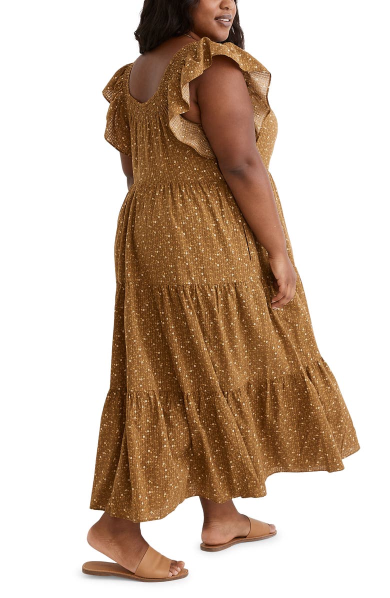 Madewell Daisy Stitch Ruffle Sleeve Tiered Midi Dress, Alternate, color, 