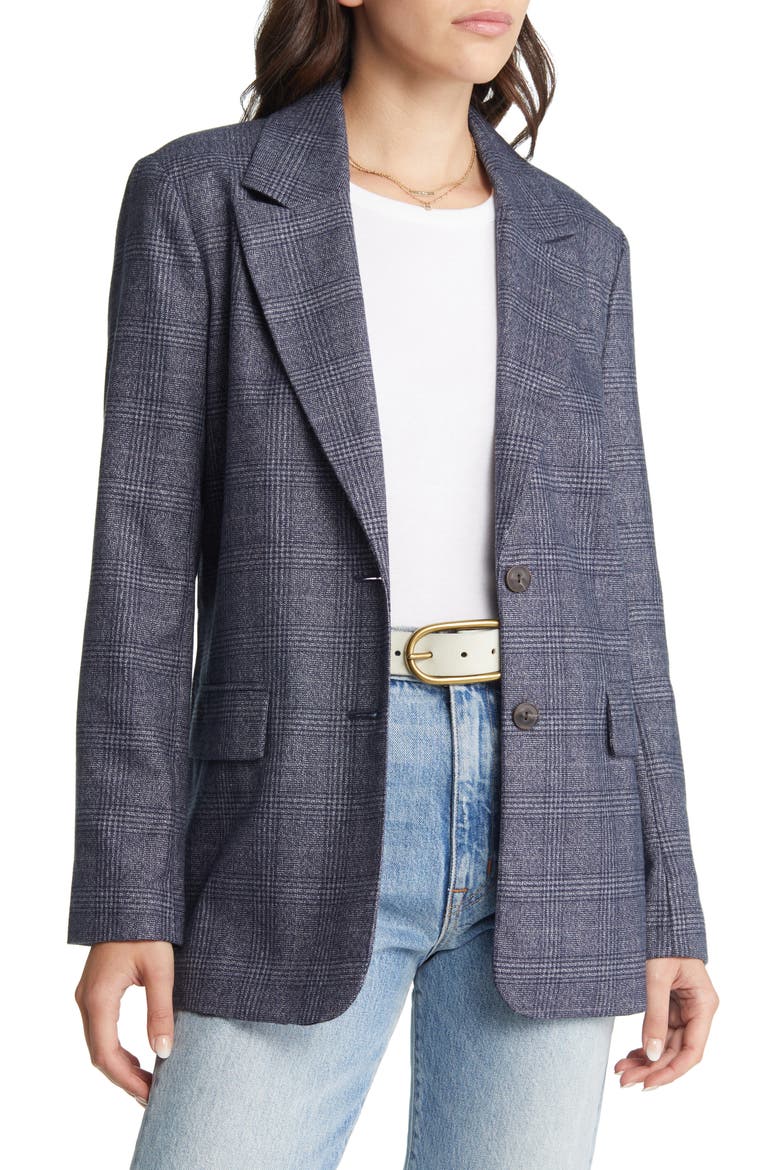 Plaid Two Button Blazer, Main, color, NAVY JOLIE PLAID