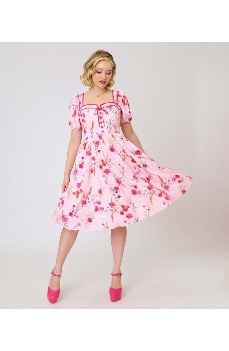 Unique Vintage 1940s Sweetheart Button Front Swing Dress, Main, color, Pink Floral Print