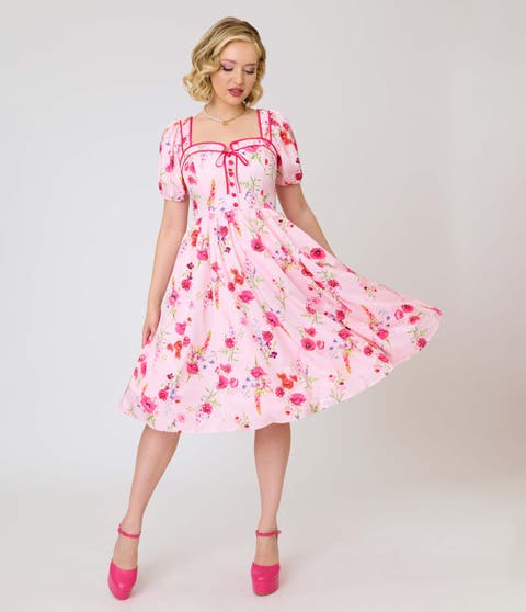 1940s Sweetheart Button Front Swing Dress