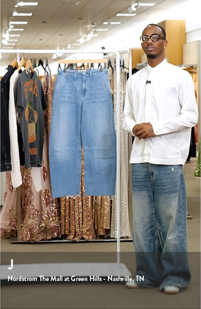 Utility Raw Hem Crop Barrel Jeans, sales video thumbnail