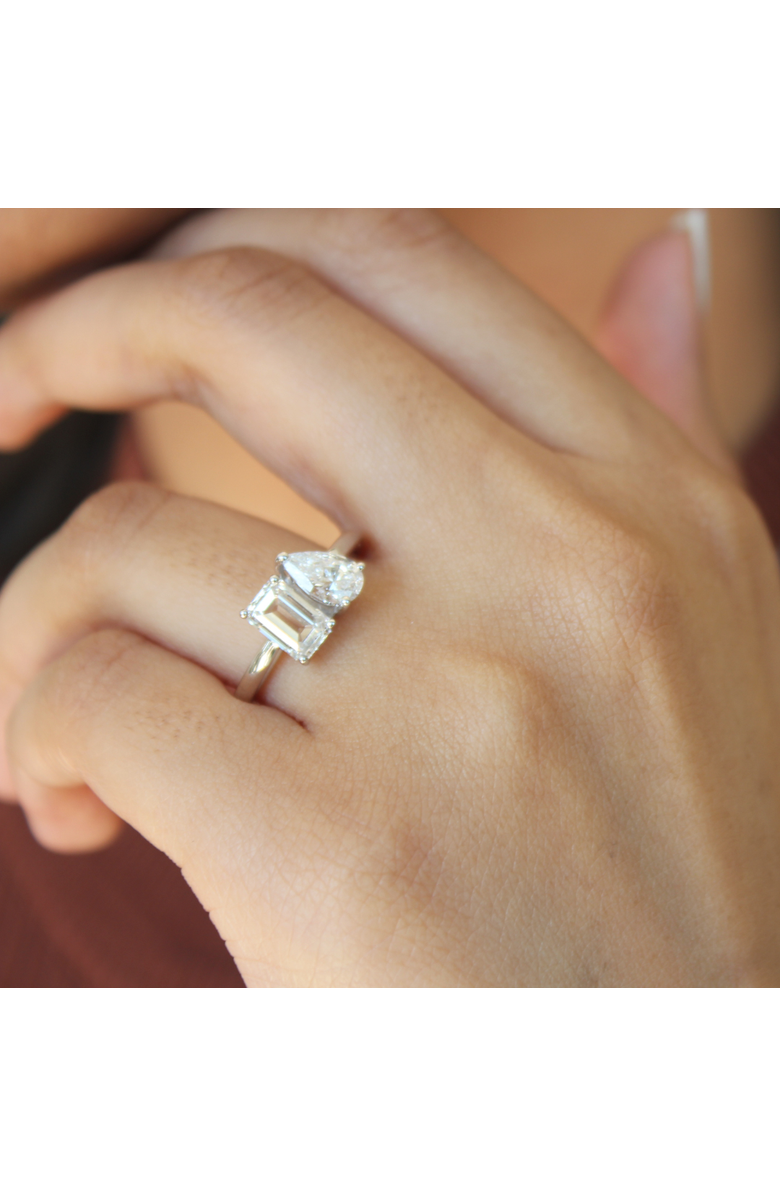 LuvMyJewelry Willow 14K Gold Toi et Moi Emerald and Pear Lab Grown Diamond Ring - 2 ct, Alternate, color, 14K White Gold