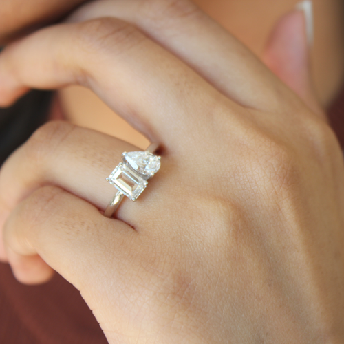 Luvmyjewelry Evermore 14k Gold Toi Et Moi Emerald And Pear Lab Grown Diamond Ring In 14k White Gold