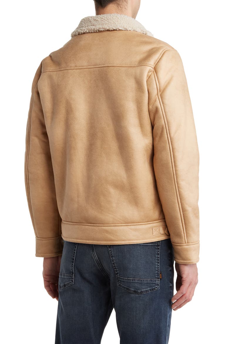 Faux Shearling Lined Leather Aviator Jacket, Alternate, color, VINTAGE PINE