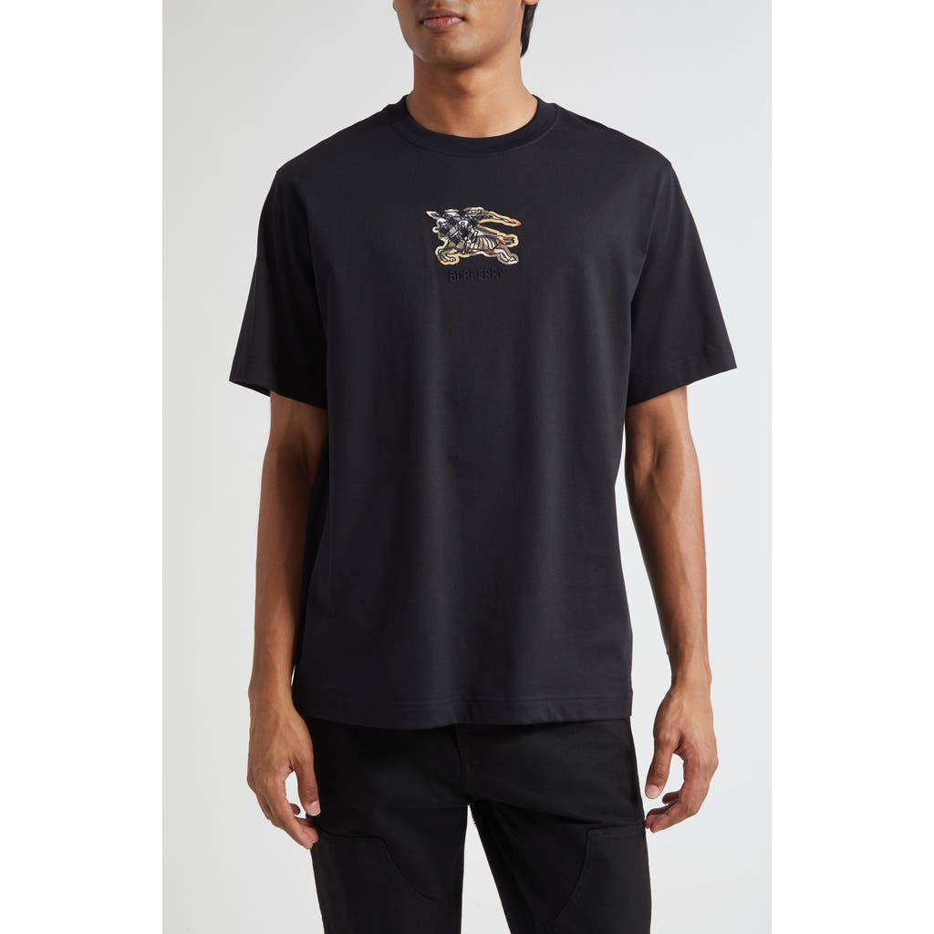 Burberry Equestrian Knight-check Cotton T-shirt In Black