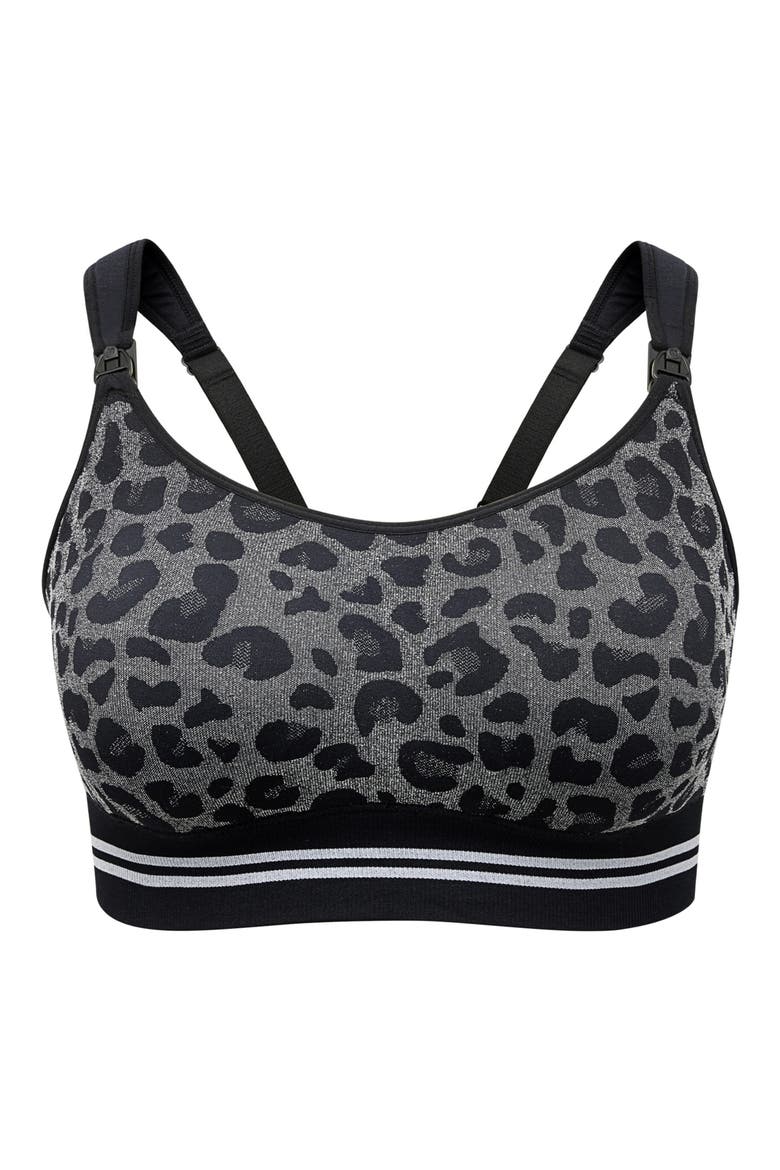 Stretch Fabric Pumping Bra, Alternate, color, LEOPARD GREY