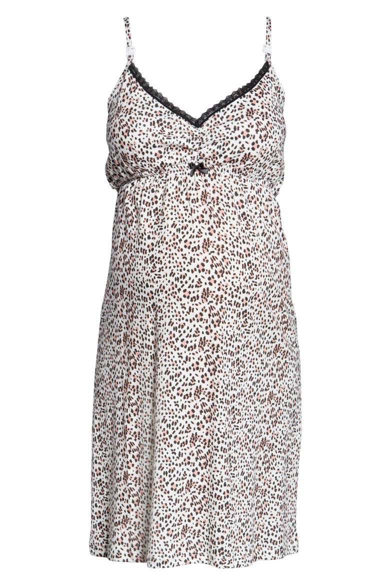 Luxe Leopard Maternity/Nursing Chemise, Alternate, color, LEOPARD PRINT