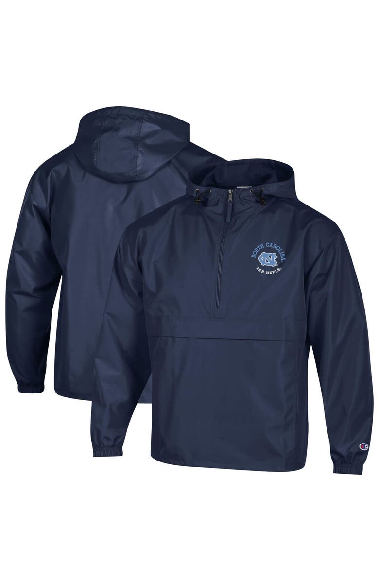 Champion Men's Champion Navy North Carolina Tar Heels Packable Hooded Windbreaker Half-Zip Jacket, Main, color, Navy