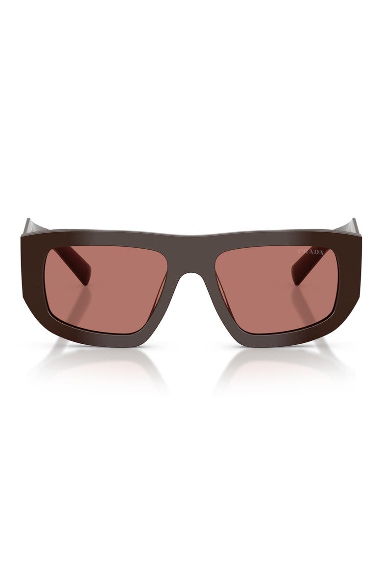 53mm Irregular Shield Sunglasses, Main, color, CIGAR / BORDEAUX