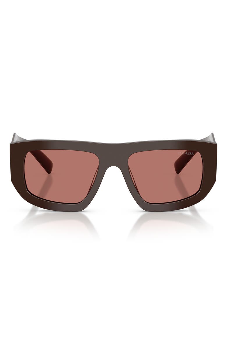 Prada 53mm Irregular Shield Sunglasses, Main, color, Cigar / Bordeaux