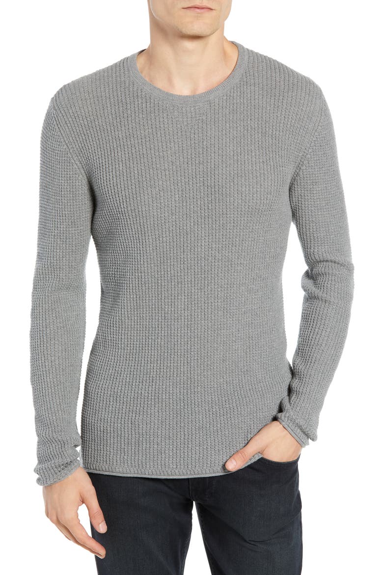 Regular Fit Waffle Crewneck Pullover, Main, color, GREY