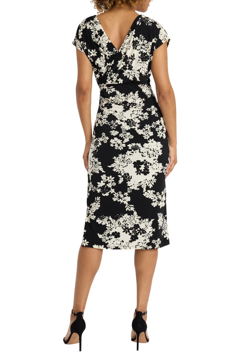 Draped Short Sleeve Midi Dress, Alternate, color, BLACK/ IVORY