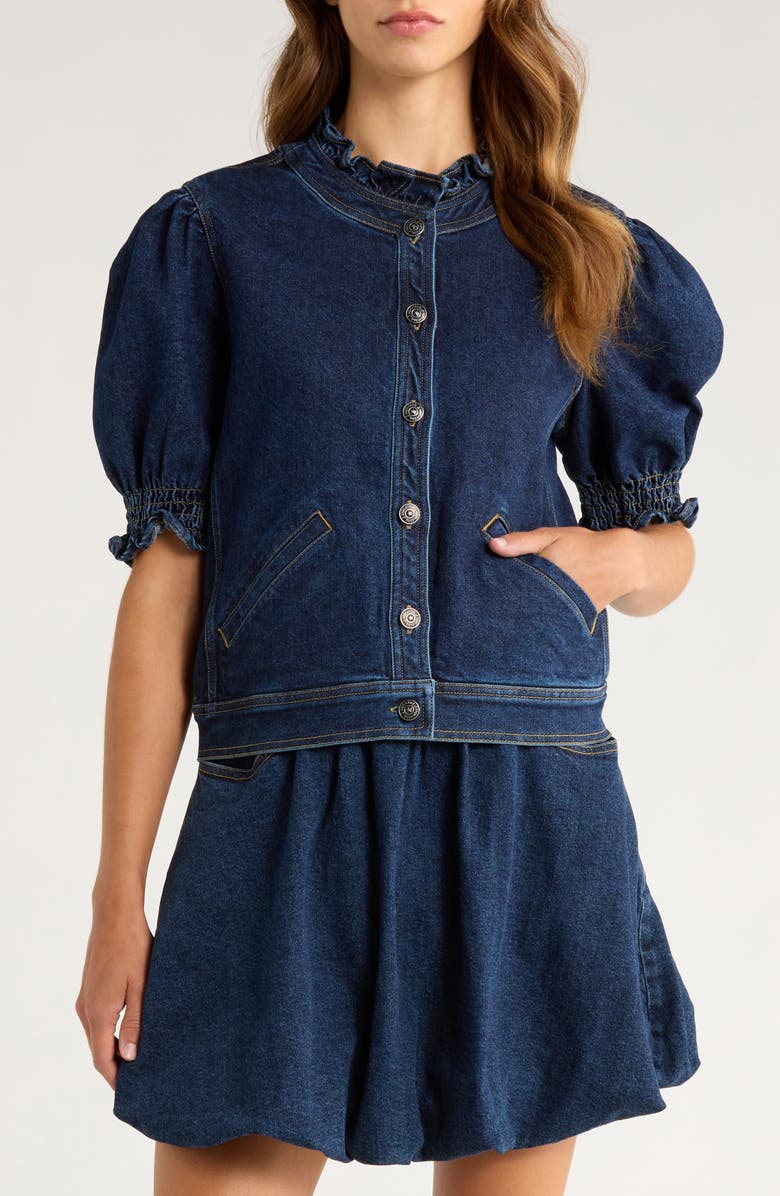 Cinq à Sept Quincy Short Sleeve Denim Jacket, Alternate, color, Fontaine
