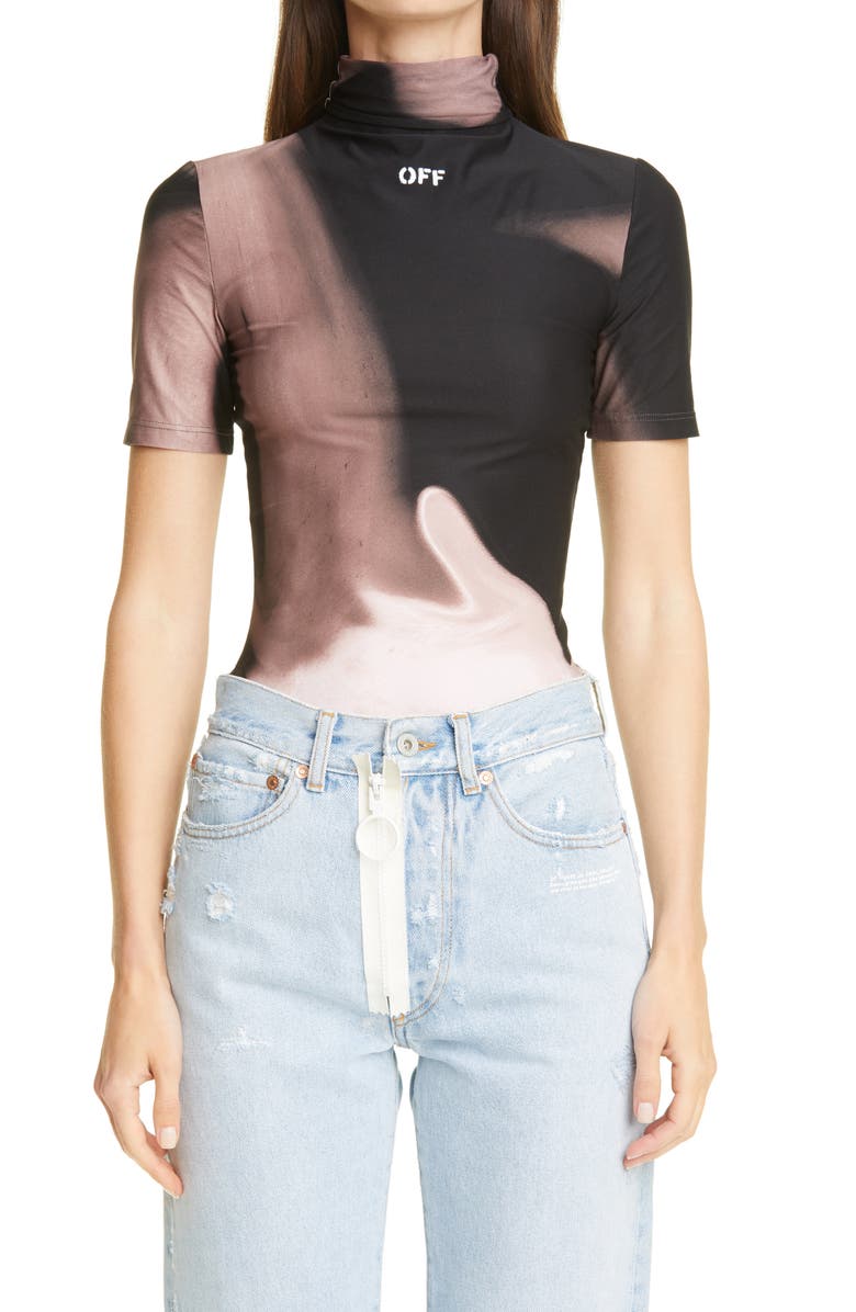 Off-White Liquid Melt Short Sleeve Turtleneck Top, Main, color,