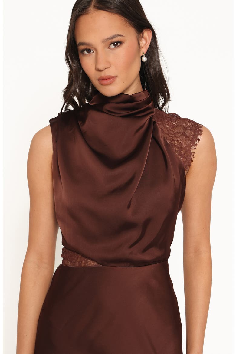 Anabelle Mock Neck Satin Maxi Dress, Alternate, color, CHOCOLATE BROWN