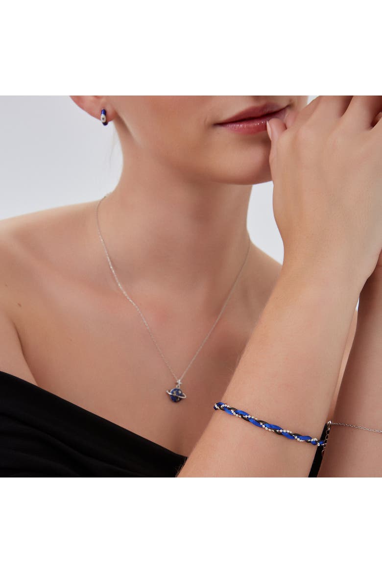 Blue Braided Rope Sterling Silver Beaded Chain Bracelet, Alternate, color, Silver