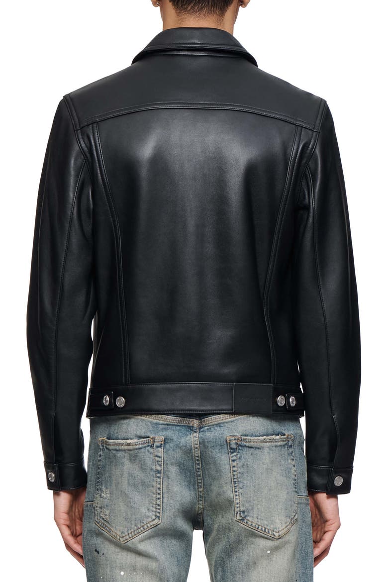Leather Trucker Jacket, Alternate, color, BLACK