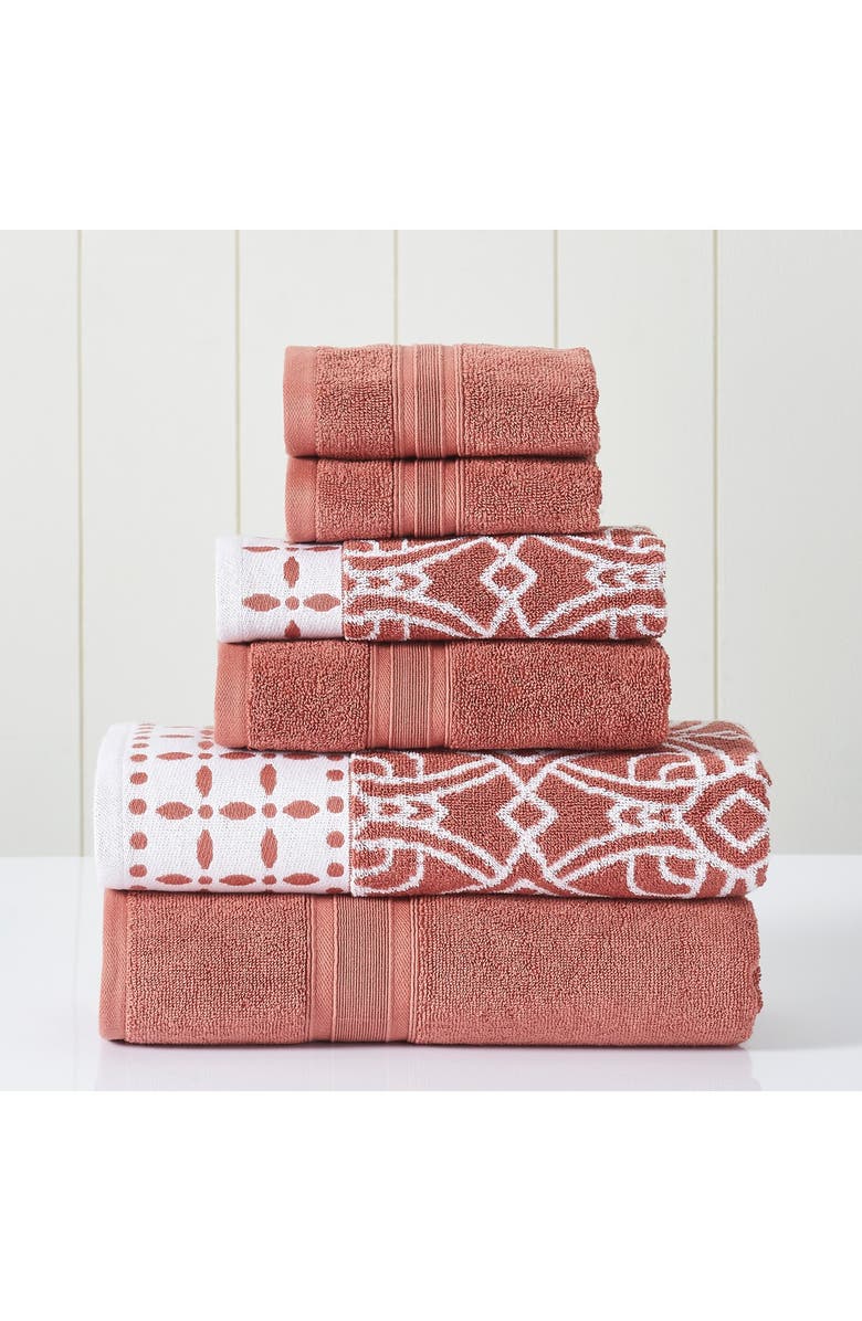 Modern Threads Yarn Dyed Jacquard/Solid Towel 6-Piece Set - Monore Blue, Main, color, Clay