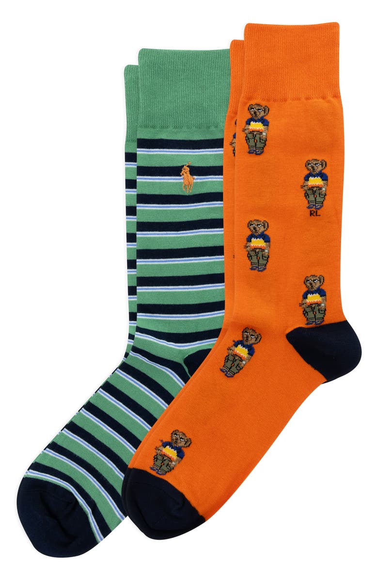 Polo Ralph Lauren Surf Club Mini Bears Assorted Two-Pack Socks, Main, color, Orange