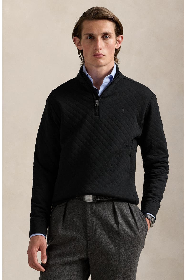 Micro Quilted Cotton Quarter Zip Pullover, Alternate, color, POLO BLACK