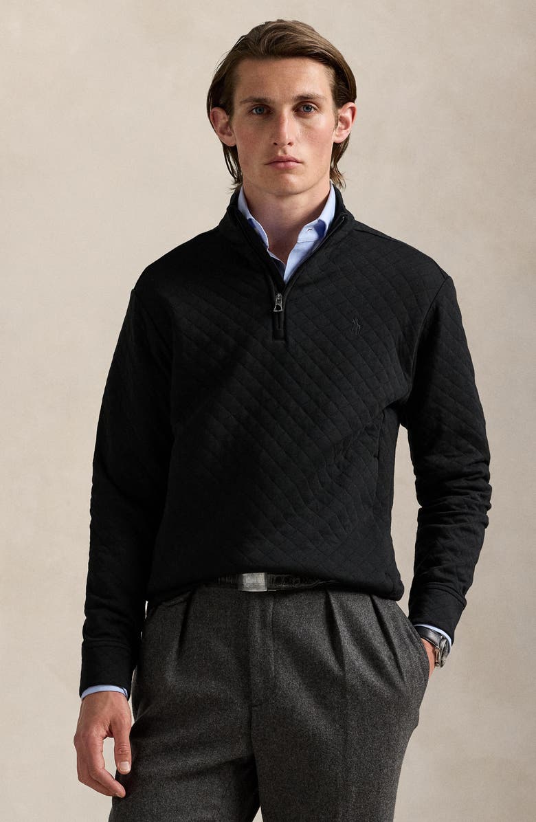 Polo Ralph Lauren Micro Quilted Cotton Quarter Zip Pullover, Alternate, color, Polo Black