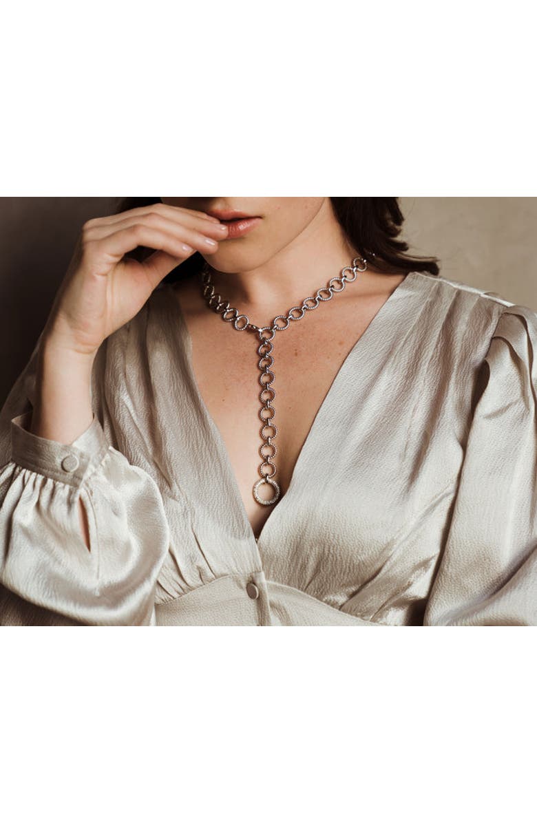 ZARUX Modern Circle Link Necklace with moissanite stone, Alternate, color, White Gold