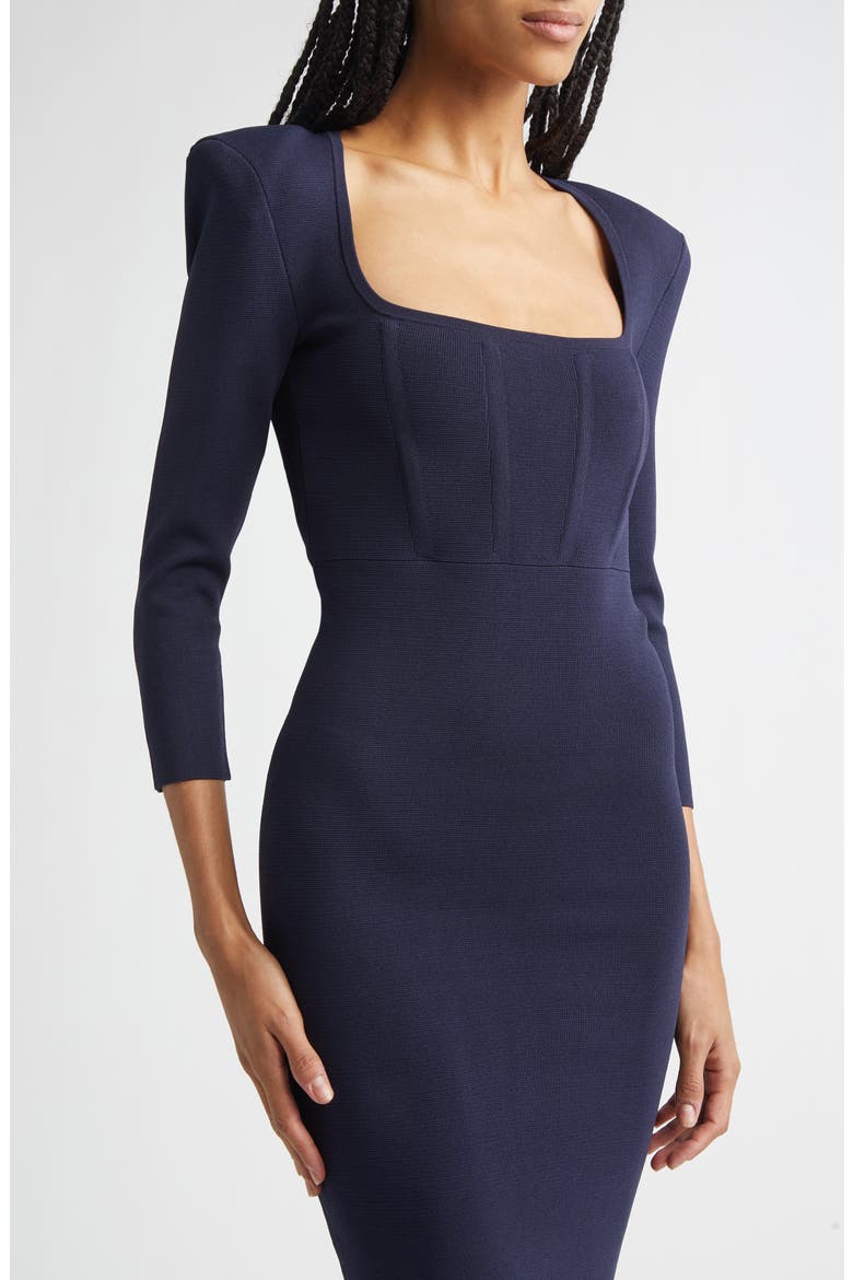 Mary Padded Shoulder Corset Knit Midi Dress, Alternate, color, MIDNIGHT/ GOLD