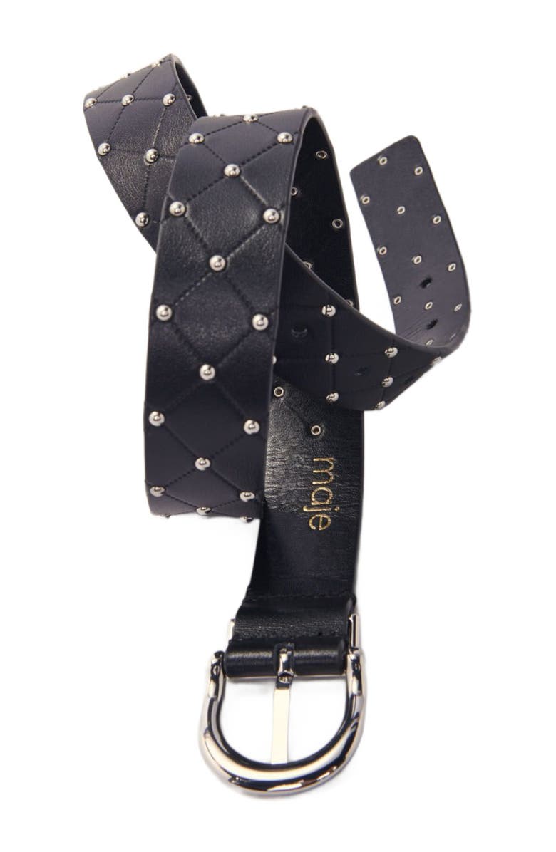 maje Quilted leather belt, Alternate, color, Black