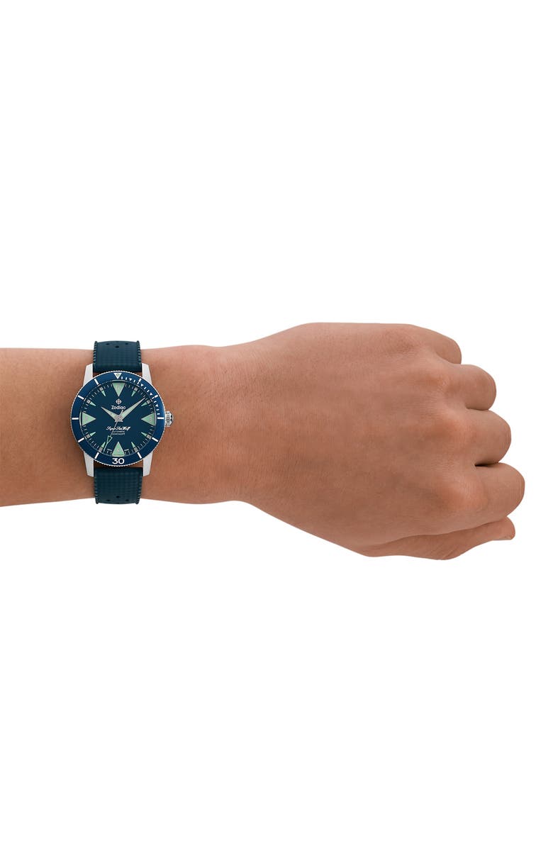 Zodiac Skin Diver Automatic Rubber Strap Watch, 39mm, Alternate, color, Blue