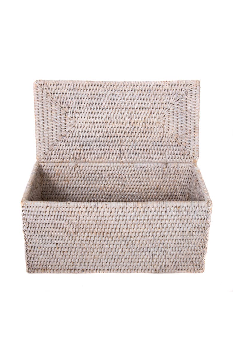 Artifacts Rattan Rectangular Double Toilet Roll Holder with Hinged Lid, Alternate, color, White Wash