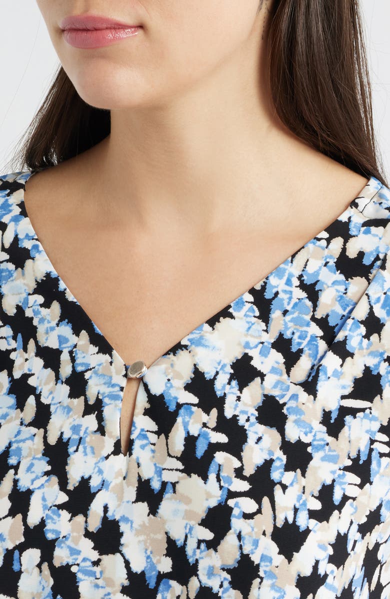 AK ANNE KLEIN Print Cap Sleeve Top, Alternate, color, Blue Yonder Mlt