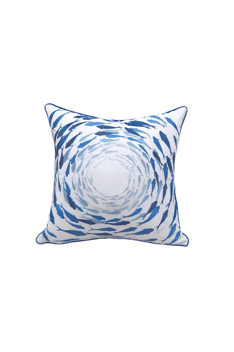 Azure Fish School Indoor/Outdoor Accent Throw Pillow 20" x 20", Main, color, Blue
