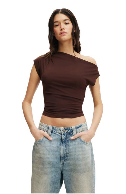 トップス Louren off shoulder knit tops BROWN off shoulder knit tops – louren store