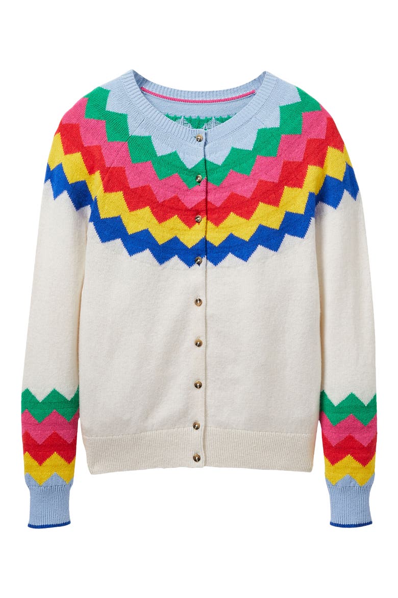 Rothesay Fair Isle Cardigan, Alternate, color, ECRU RAINBOW CHEVRON