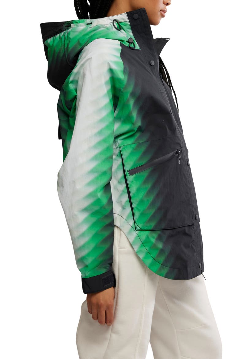 Print Waterproof Rain Jacket, Alternate, color, GREEN COMBO