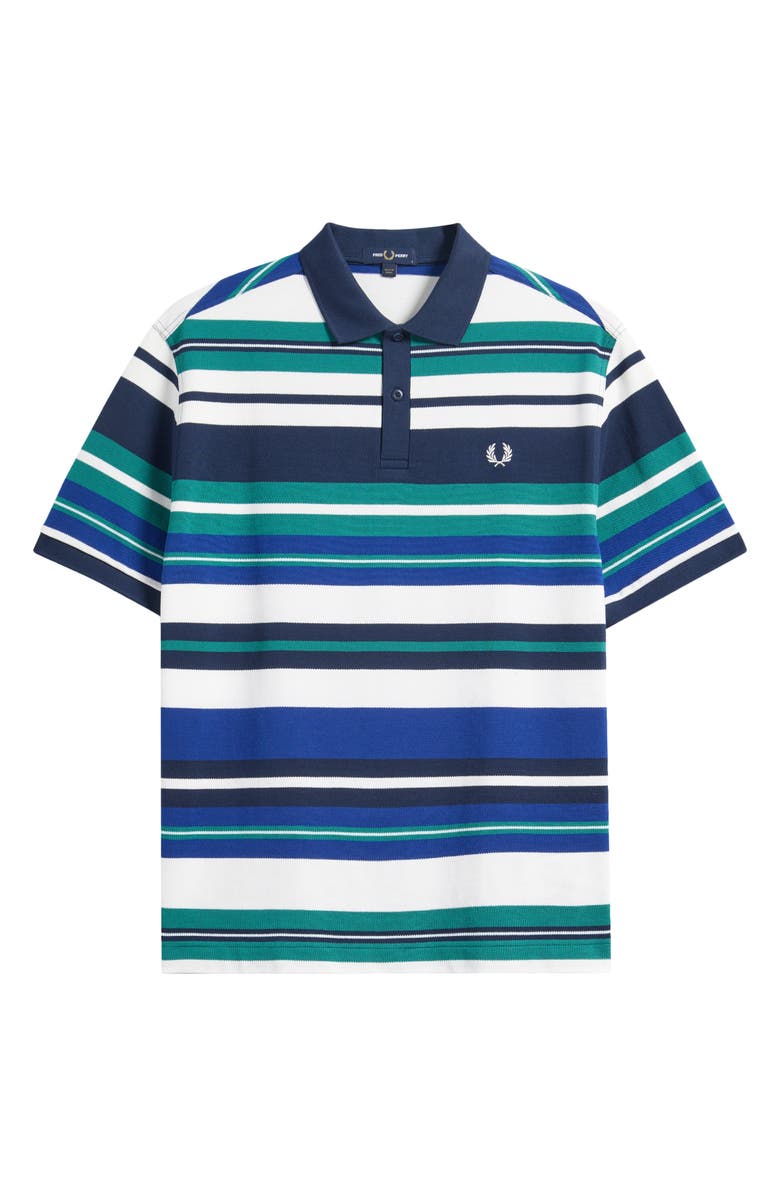 Fred Perry Relaxed Stripe Cotton Piqué Polo, Main, color, Deep Mint