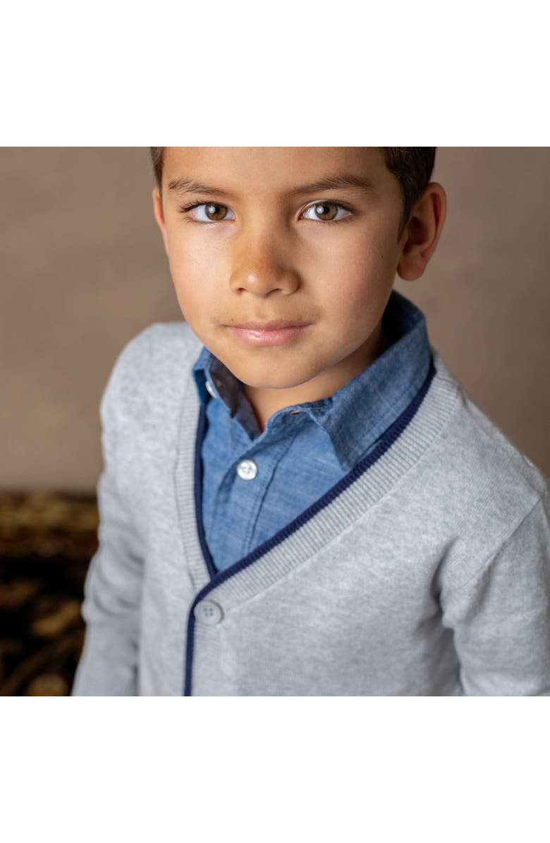 Hope & Henry Boys' Organic Tipped Cardigan with Elbow Patches, Kids, Alternate, color, Light Grey