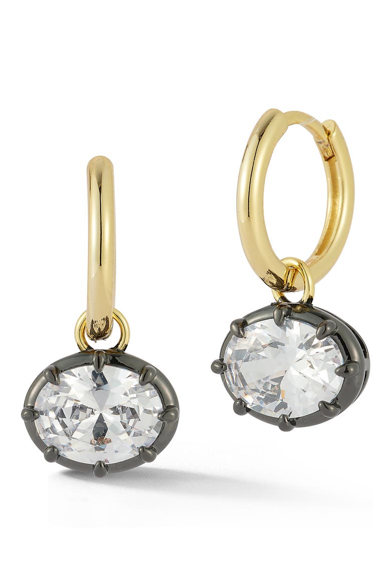 14k Gold Plated Cubic Zirconia Oval Huggie Hoop Earrings, Main, color, GOLD