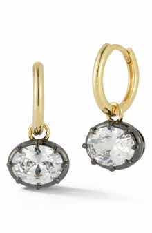 14k Gold Plated Cubic Zirconia Oval Huggie Hoop Earrings