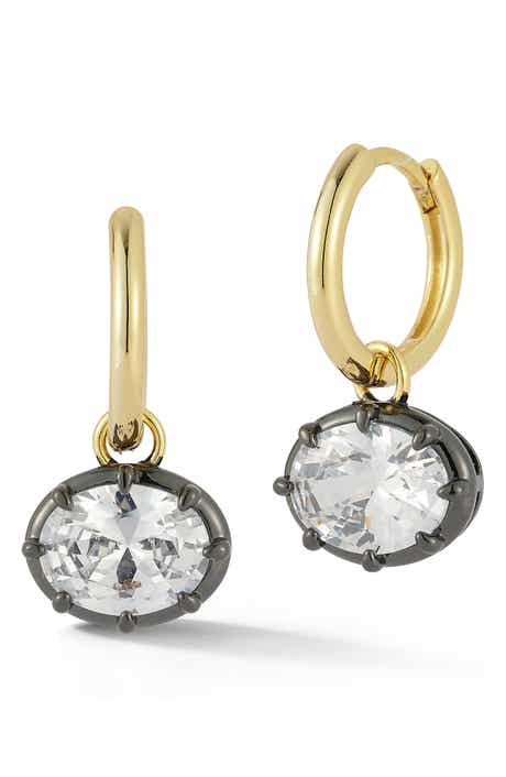 14k Gold Plated Cubic Zirconia Oval Huggie Hoop Earrings