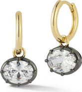SPHERA MILANO 14k Gold Plated Cubic Zirconia Oval Huggie Hoop Earrings