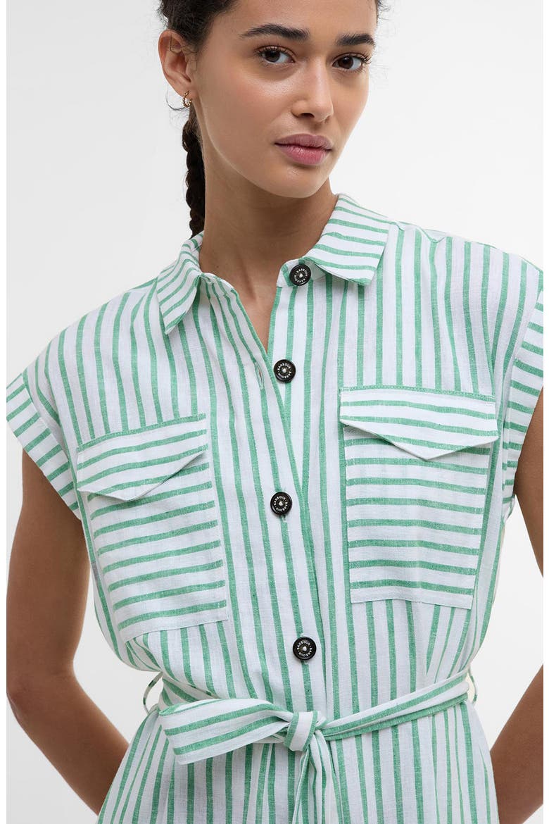 Abby Stripe Belted Cotton & Linen Shirtdress, Alternate, color, KELLY GREEN WHITE STRIPE