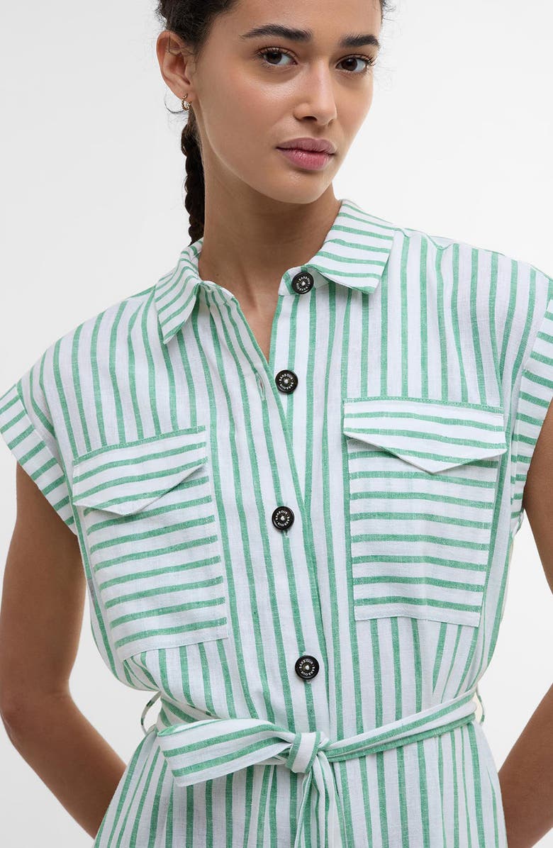 Barbour Abby Stripe Belted Cotton & Linen Shirtdress, Alternate, color, Kelly Green White Stripe