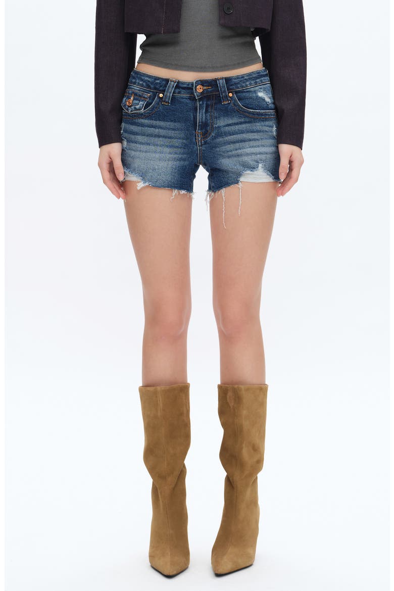 Zoe Distressed Cutoff Denim Shorts, Main, color, DARK BLUE