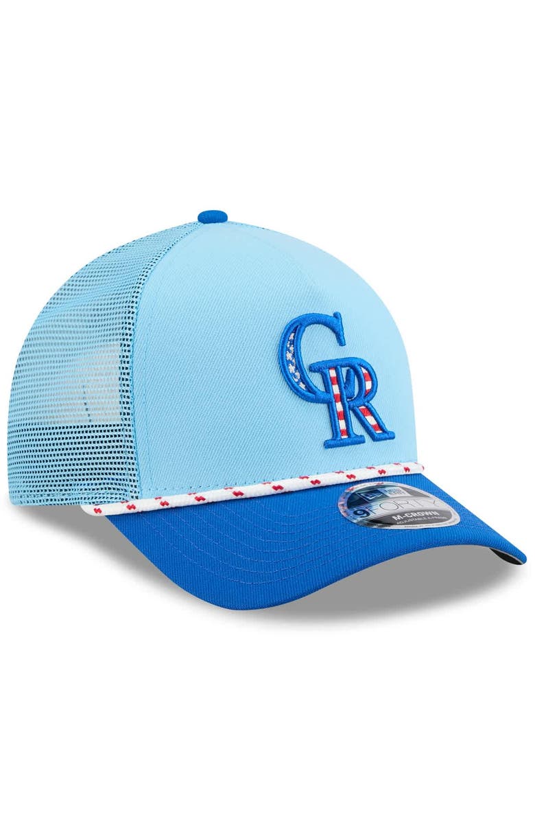 New Era Men's New Era Light Blue/Blue Colorado Rockies 2025 Fourth of July 9FORTY A-Frame M-Crown Adjustable Trucker Hat, Alternate, color, Light Blue