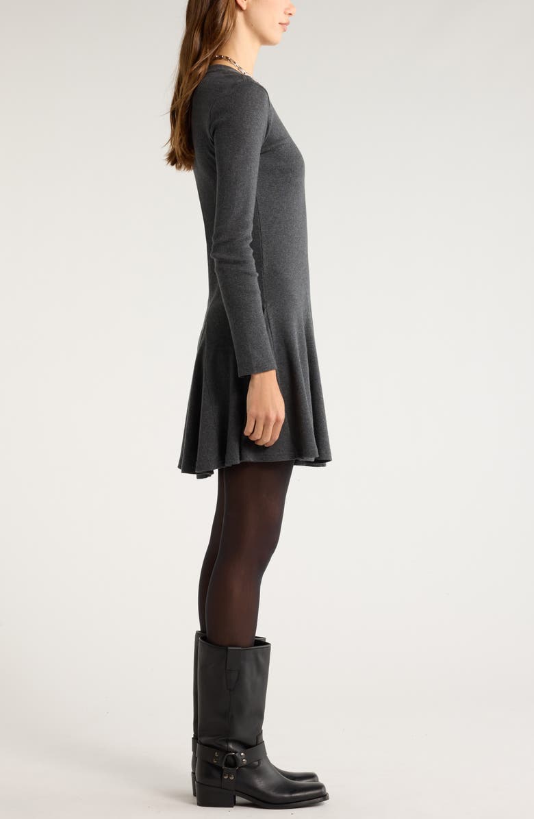 Treasure 
Bond Long Sleeve Fit 
Flare Minidress, Alternate, color, Grey Dark Charcoal Heather