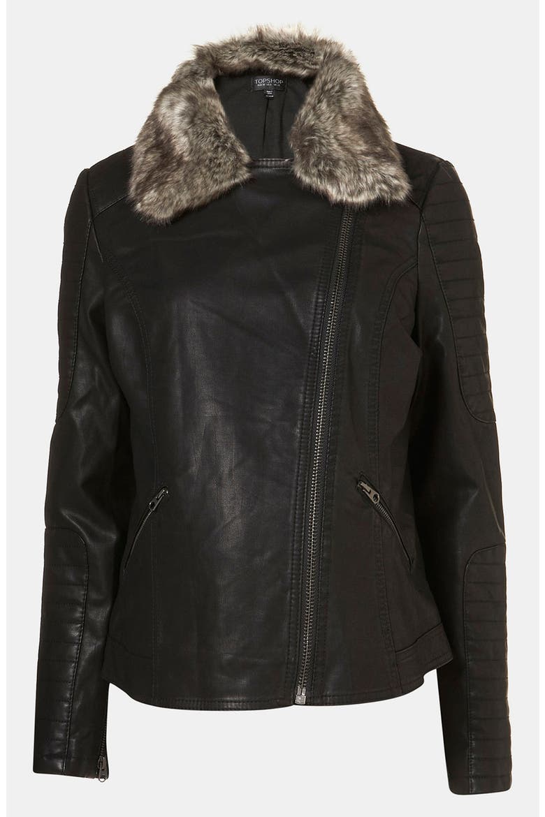 'Maddox' Faux Leather Maternity Jacket, Alternate, color, BLACK