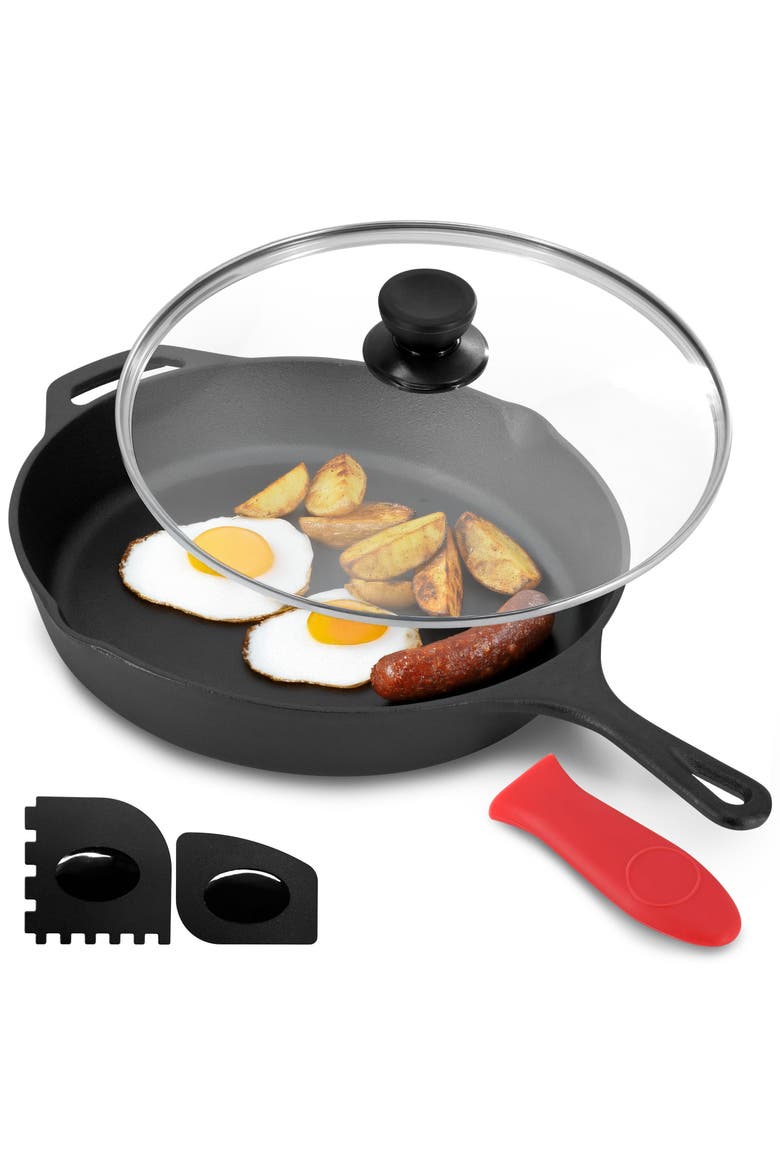 12 Inch Pre-Seasoned Cast Iron Skillet, Main, color, Black